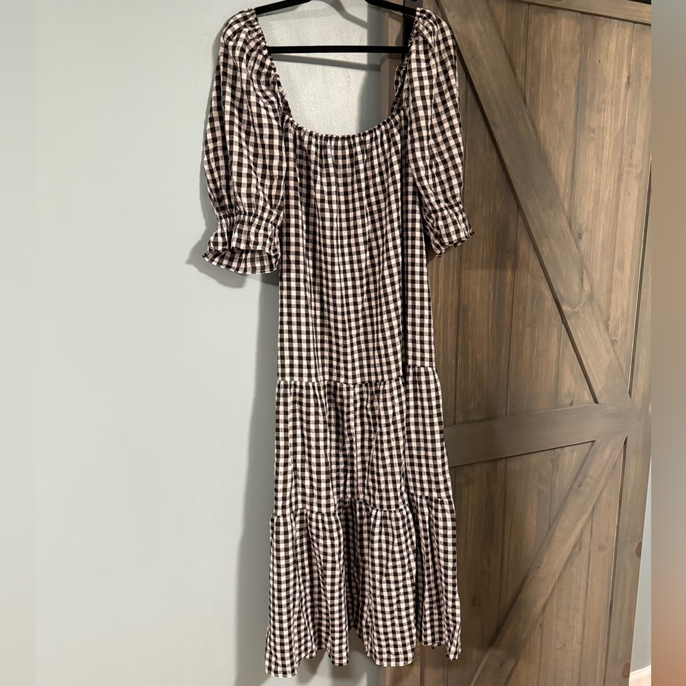 ASOS Black and White Checkered Long Sleeve Dress